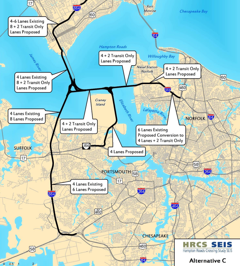 Alternative C would have built a new bridge tunnel west of I-564, plus expanded  the Monitor-Merrimac Bridge-Tunnel