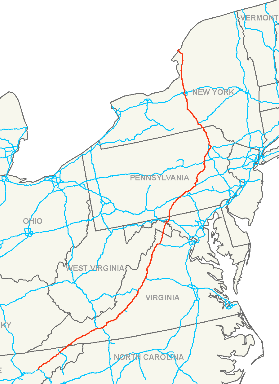 I-81 stretches from near Knoxville, Tennessee to the Canadian border