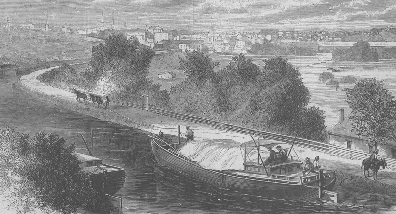 the James River and Kanawha Canal entered Richmond from the west, bringing business from the Piedmont and even west of the Blue Ridge to the Fall Line