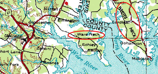 Virginia peninsulas or necks