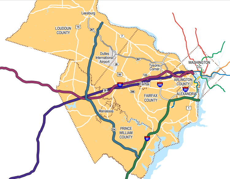 the North-South Corridor of Statewide Significance is the blue line from I-95 to Route 7
