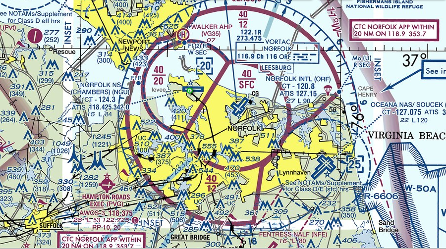 aeronautical chart for area including Norfolk International Airport (ORF)