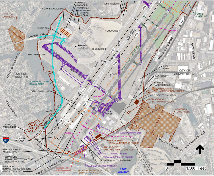 the proposed second runway at the Norfolk International Airport (ORF) would have eliminated the shorter crosswind runway