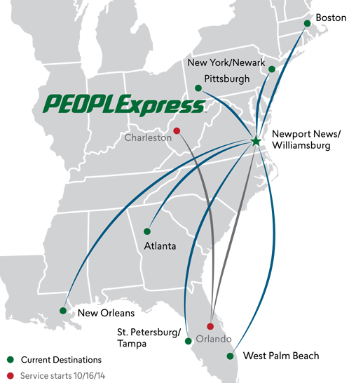 even into January 2015, PeoplExpress advertised flights based out of Newport News/Williamsburg International Airport