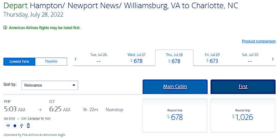 American Airlines prices were based on competition from other airports, since it offered the only service to Charlotte