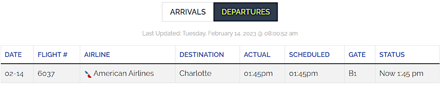 there was only one departure from the airport on Valentines Day in 2023