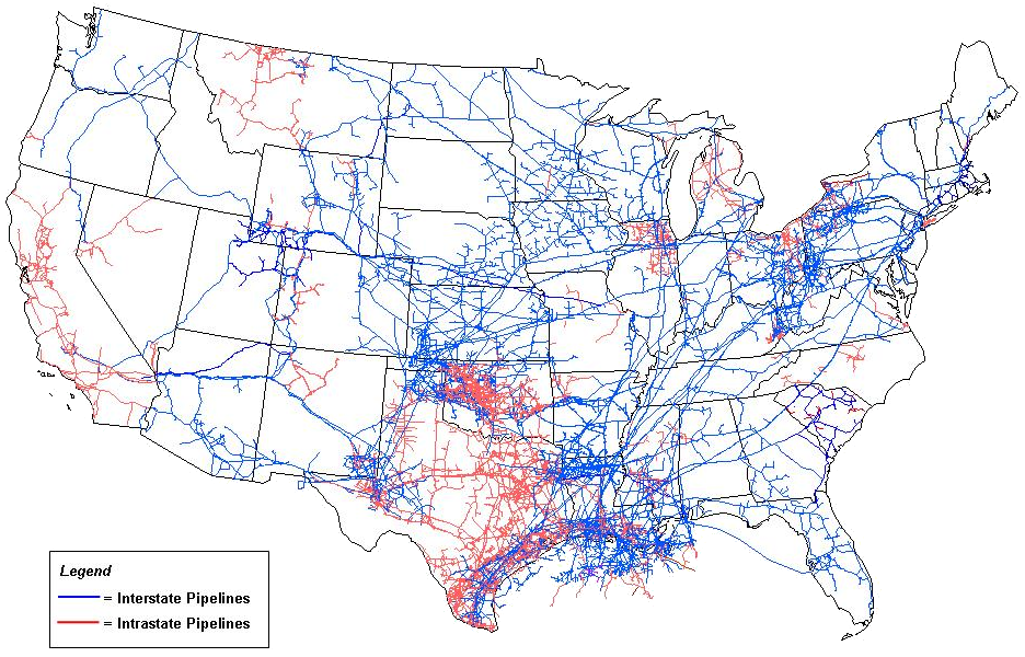 network of natural gas pipelines in the US