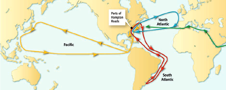 Hampton Roads has been an international shipping destination since 1607
