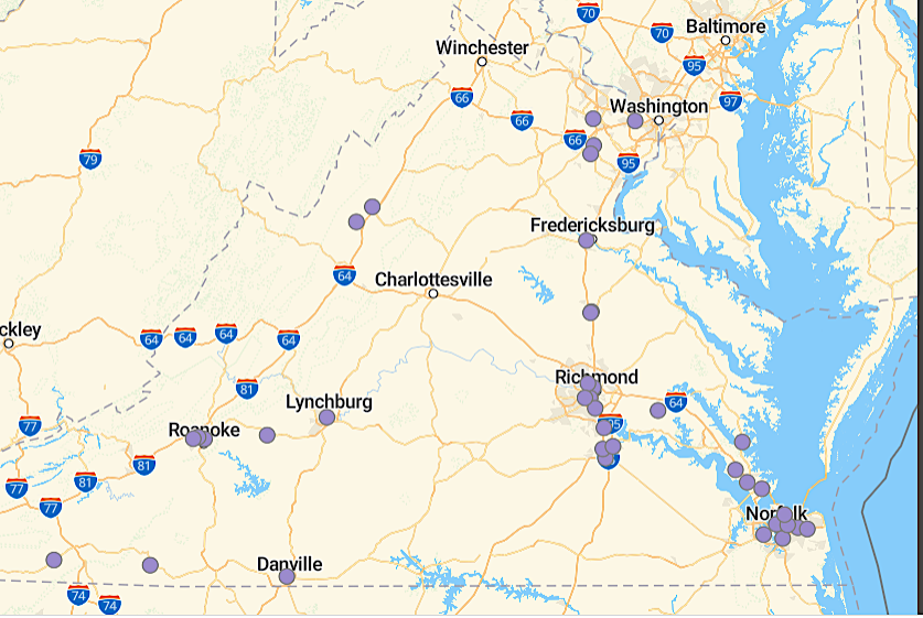 the Federal Highway Administration identified 38 public propane fueling stations in Virginia in 2022