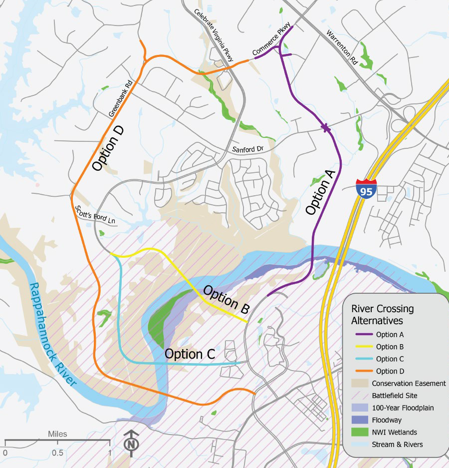 four options for a new Rappahannock River crossing were presented to the public in 2024