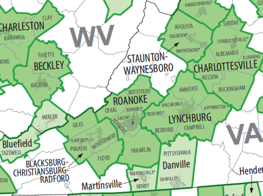 the 2013 classifications by the Census Bureau of Micropolitan Statistical Areas separated the Roanoke River Valley and New River Valley