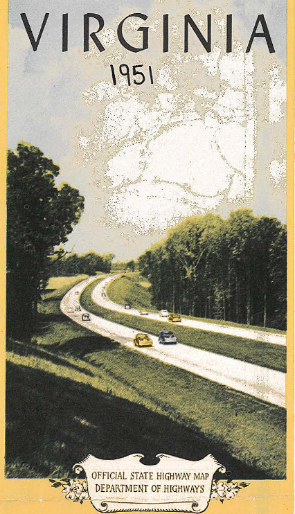 Virginia's official highway map featured the Shirley Highway in several years, including 1951 and 1953