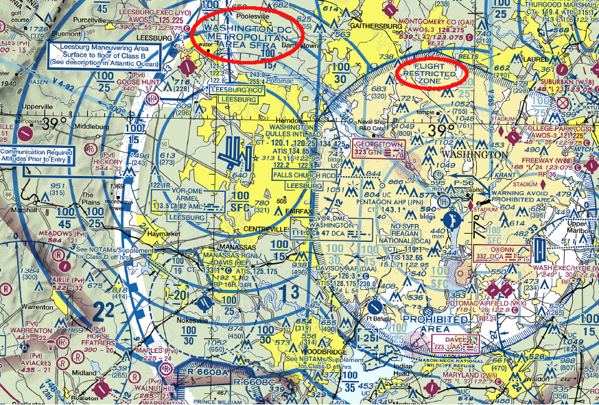in Northern Virginia, pilots must pay special attention to the DC Special Flight Rules Area (SFRA) and Flight Restricted Zone (FRZ) within it