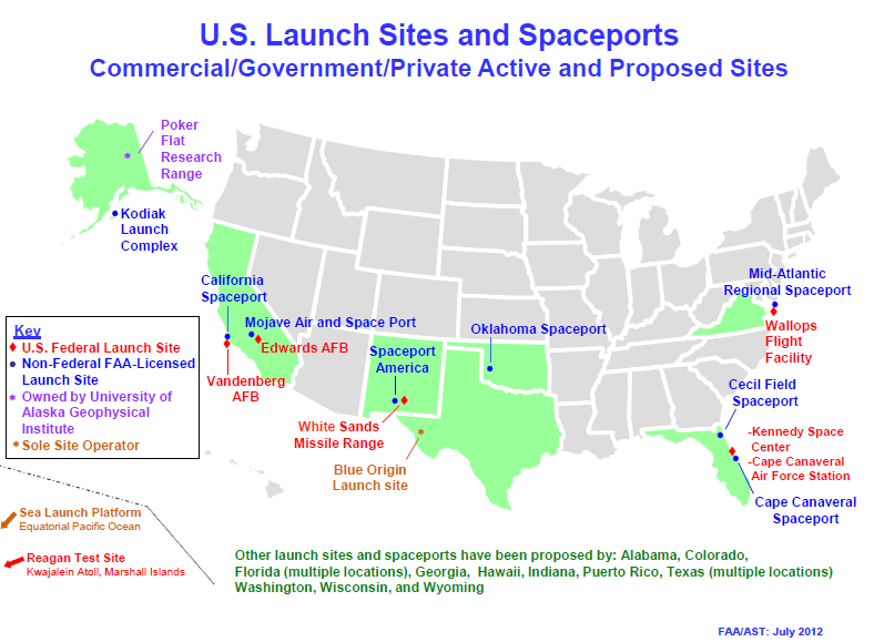 location of licensed spaceports in 2012