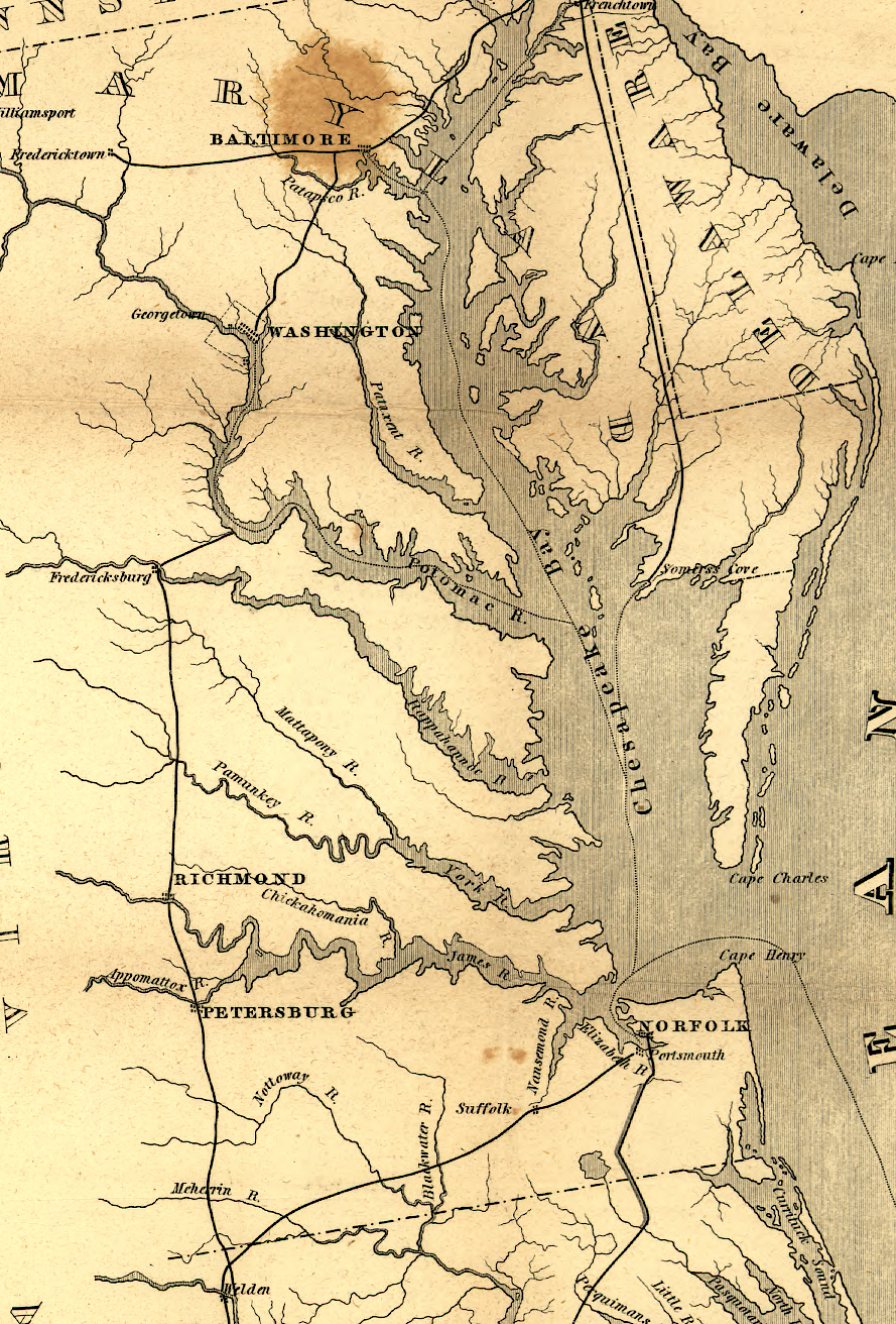 travelers going south from Baltimore used steamboats, both down the Chesapeake Bay and between Washington-Fredericksburg