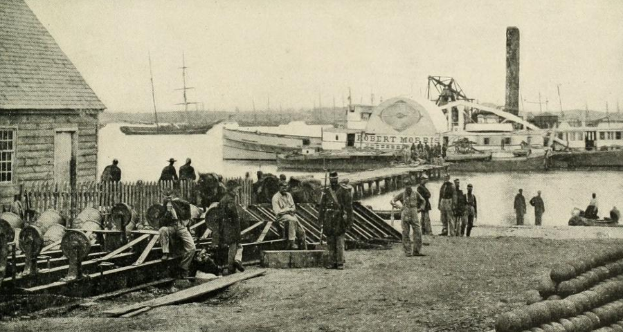 General McClellan changed his base during the Peninsula Campaign, and steamships that had carried supplies to White House on the Pamunkey River switched to Berkeley Plantation (Harrison's Landing)