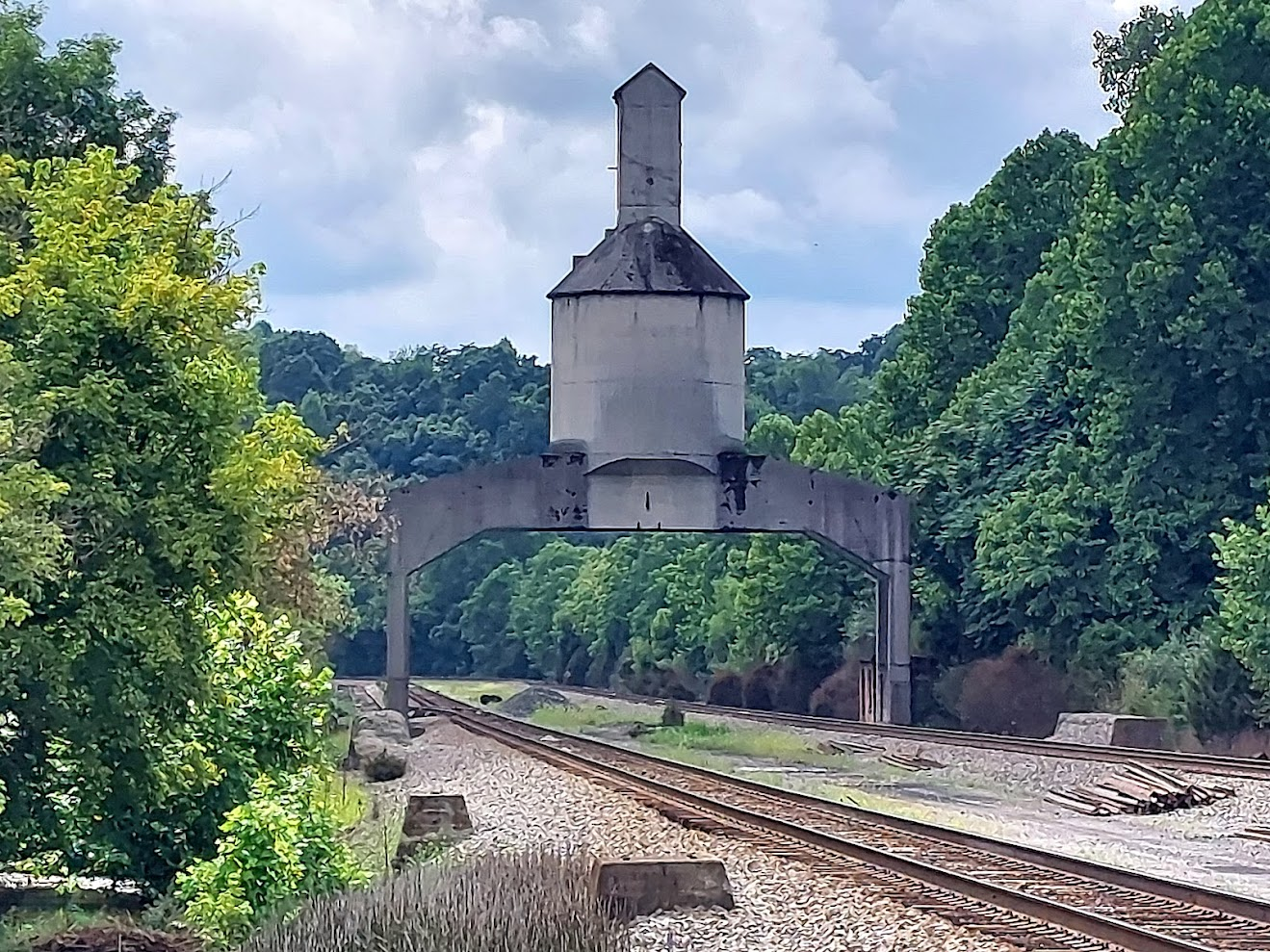 remnant of coaling tower of former Norfolk and Western Railway at Vickers Switch (Montgomery County)