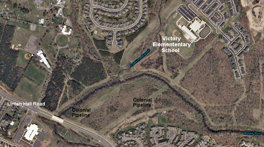 Colonial's two pipelines bracket Victory Elementary School in Prince William County, southwest of Manassas