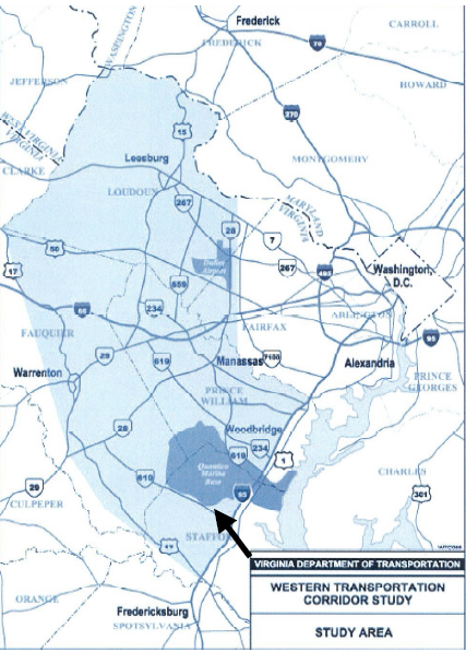 the Virginia Department of Transportation identified a broad area for the Western Transportation Corridor in 2004
