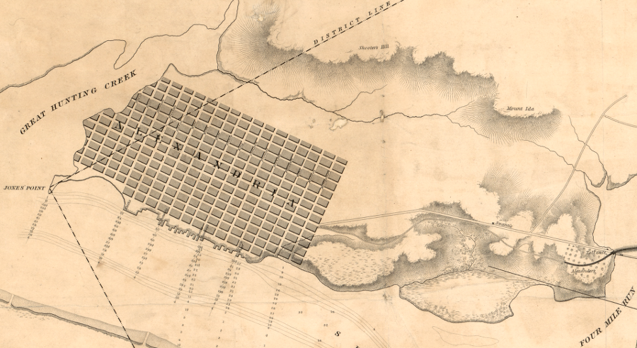 by 1841, Alexandria had expanded across the Virginia-District of Columbia boundary to Great Hunting Creek