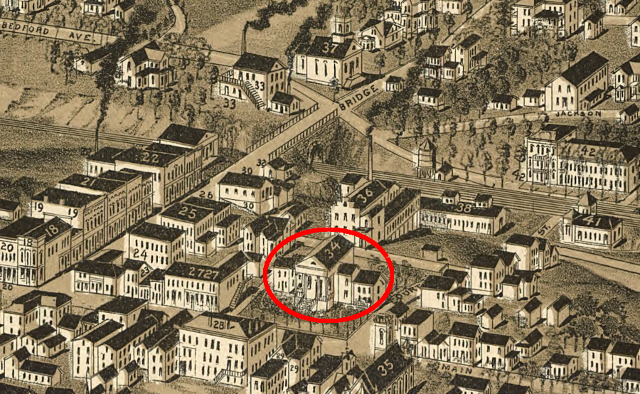Bedford Court House (circled) in 1891