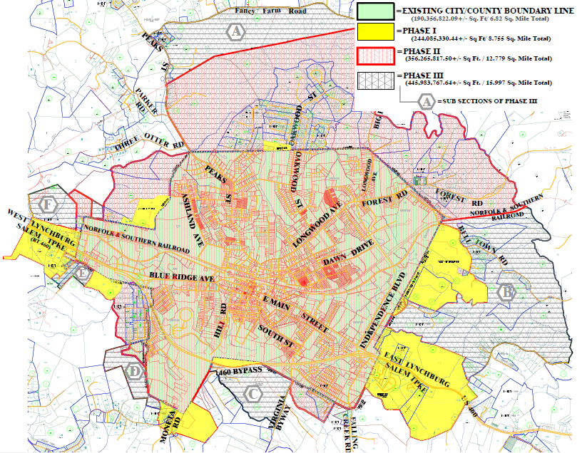the reversion agreement between the City of Bedford and the County of Bedford planned for a three-phase expansion of the new Town of Bedford