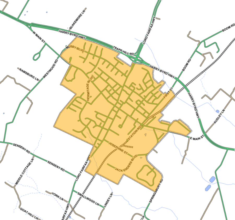Berryville's town boundaries prior to annexation of 130 acres at the start of 2022