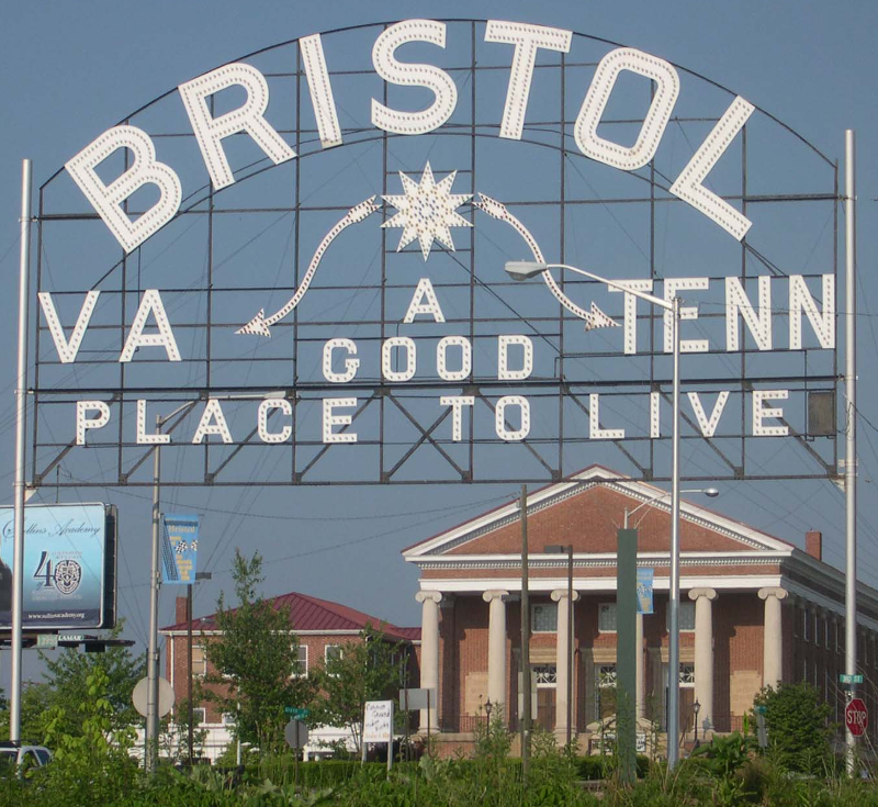 Bristol proudly advertises its location on the border