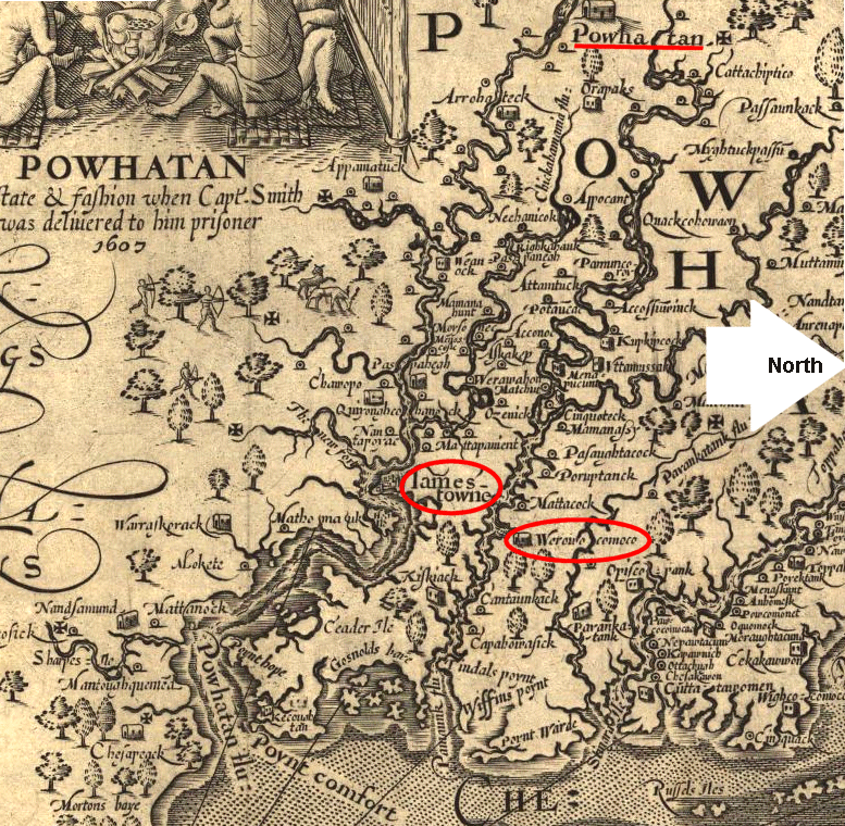 the two capitals of Tsenacommacah and Virginia in 1607