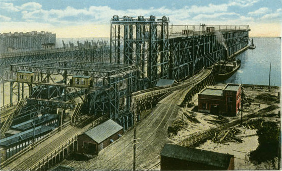 the Chesapeake and Ohio Railroad built Coal Pier 9 in 1892, where railcars were overturned to dump the coal