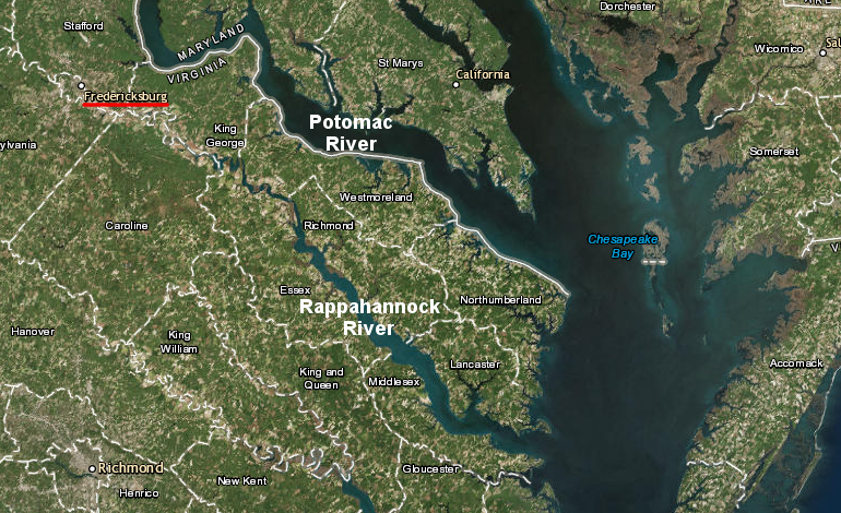 in the first half of the 1700's, colonial settlement advanced westward past the Fall Line and major port cities such as Fredericksburg developed on the Appomattox, James, Rappahannock, and Potomac rivers