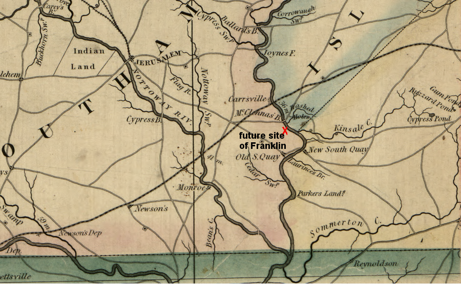 prior to the Civil War, there was no city of Franklin at the confluence of Kinsale Creek and the Blackwater River