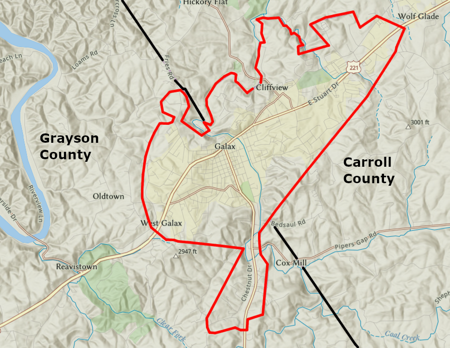 Galax is an independent city, separate from Grayson and Carroll counties