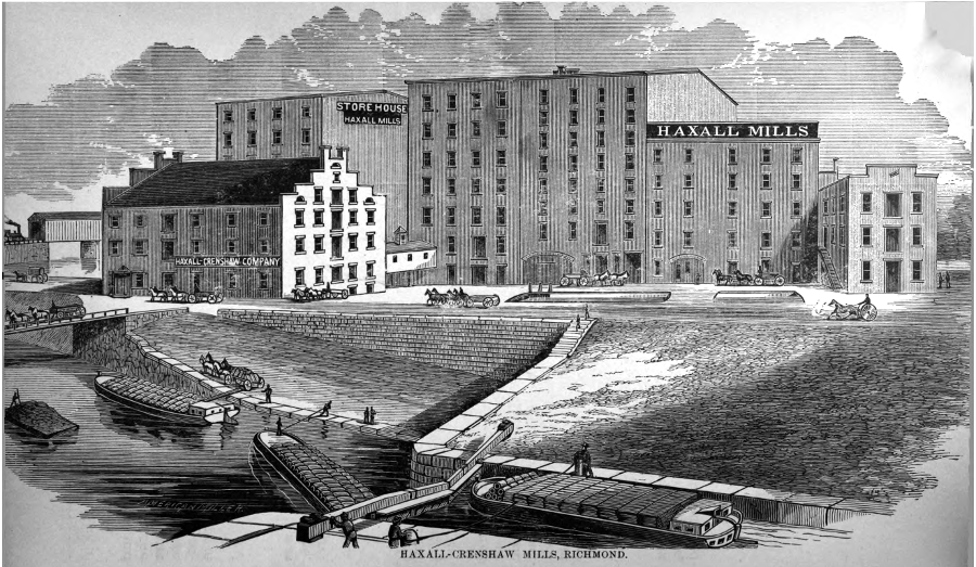 the James River and Kanawha Canal brought wheat to Richmond, where mills at the Fall Line manufactured flour shipped to international markets