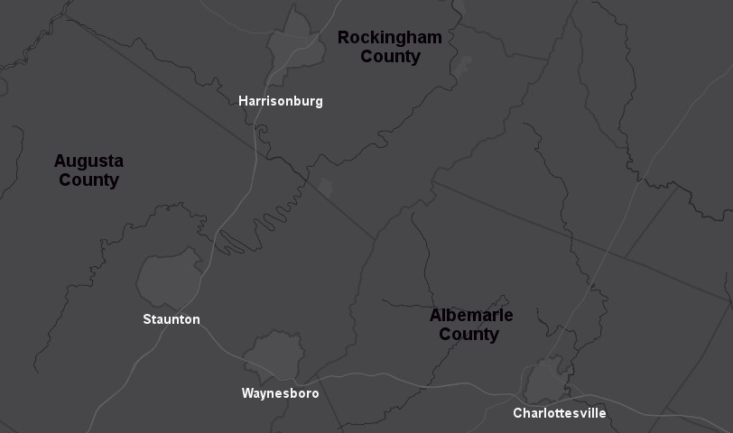 Staunton, Waynesboro, Charlottesville, and Harrisonburg are independent cities surrounded by counties