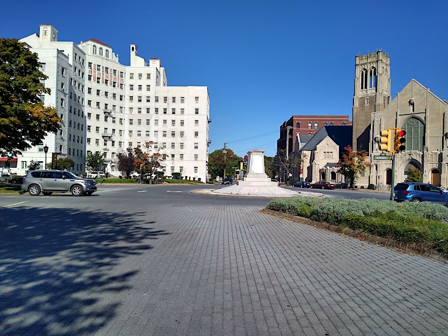 the pedestal of the J.E.B Stuart Monument in October, 2020