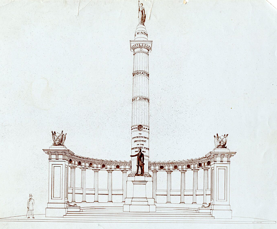 final design of the Davis statue included 13 columns intended to represent 11 states that officially joined the Confederacy, plus Kentucky and Missouri