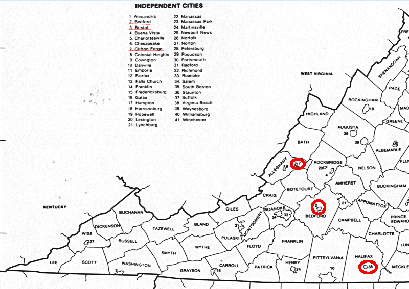 the three cities that reverted to town status between 1995-2013 were located in the western half of Virginia