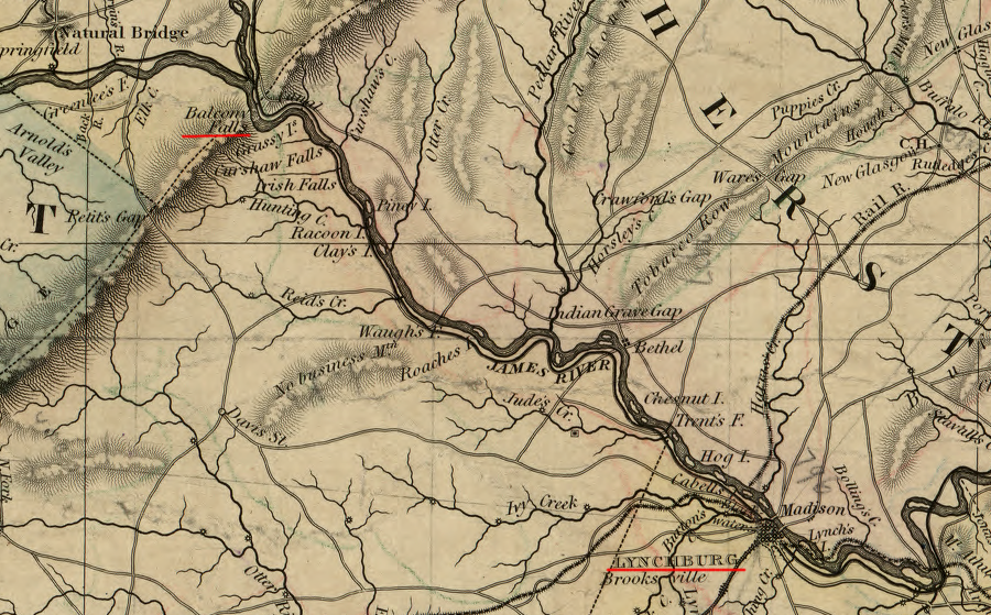 prior to the Civil War, Lynchburg benefitted from the traffic coming through the Blue Ridge at Balcony Gap and down the James River and Kanawha Canal