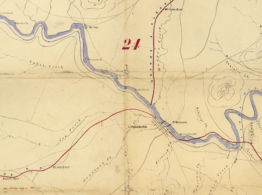 before the Civil War, Lynchburg was a railroad hub with connections to Bristol, Alexandria, and Petersburg