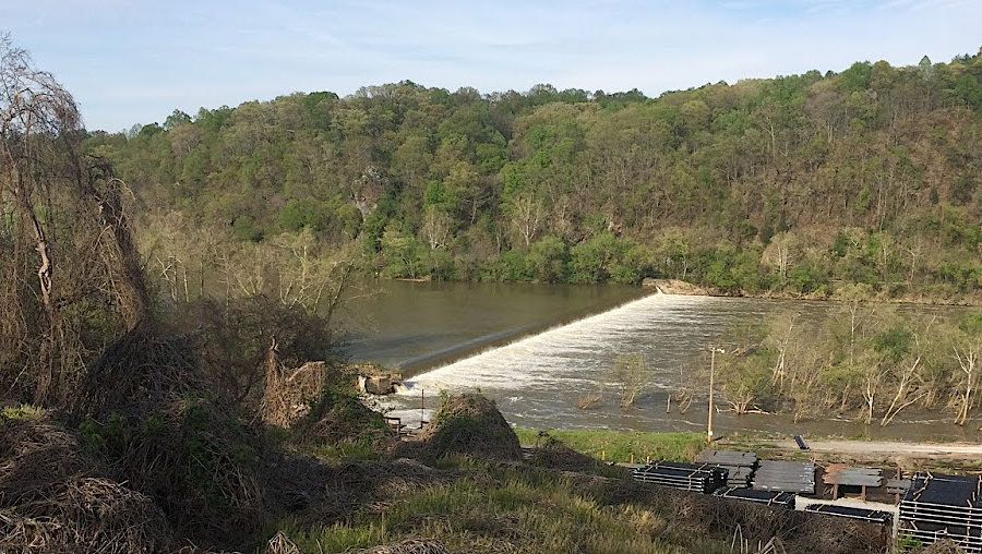 Scots Mill Dam, upstream of the Griffin Pipe (now US Pipe) ductile iron facility near the John Lynch Memorial Bridge