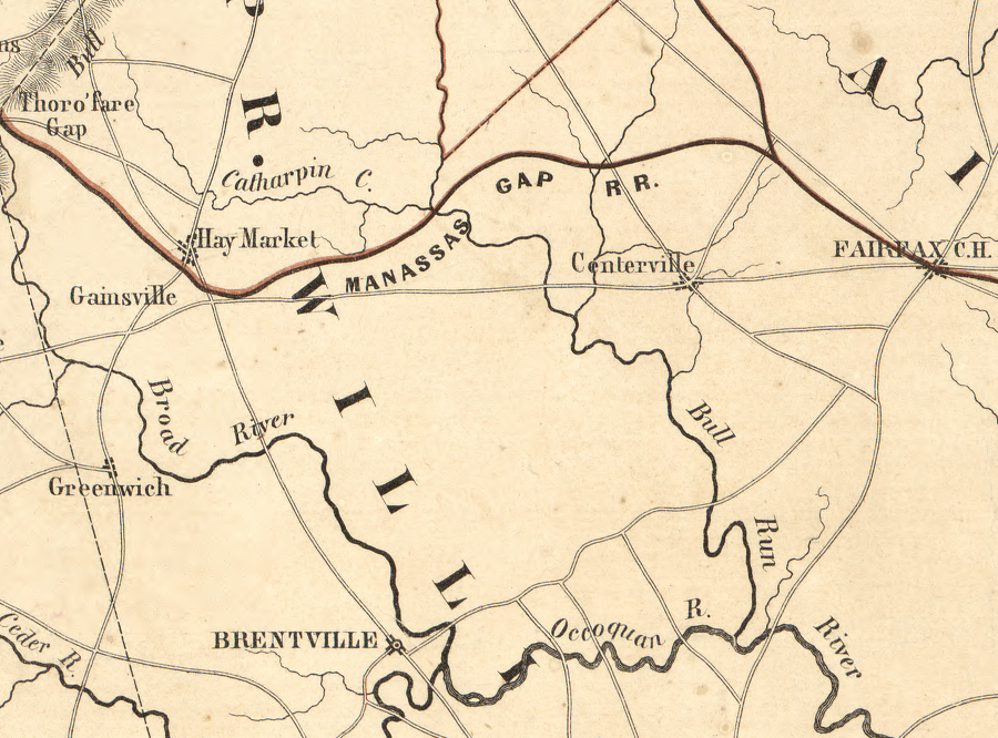 in 1855, the Manassas Gap Railroad had no plans to develop any town at a junction with the Orange and Alexandria Railroad
