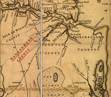 Thomas Fry and Peter Jefferson mapped Nansemond County in 1751