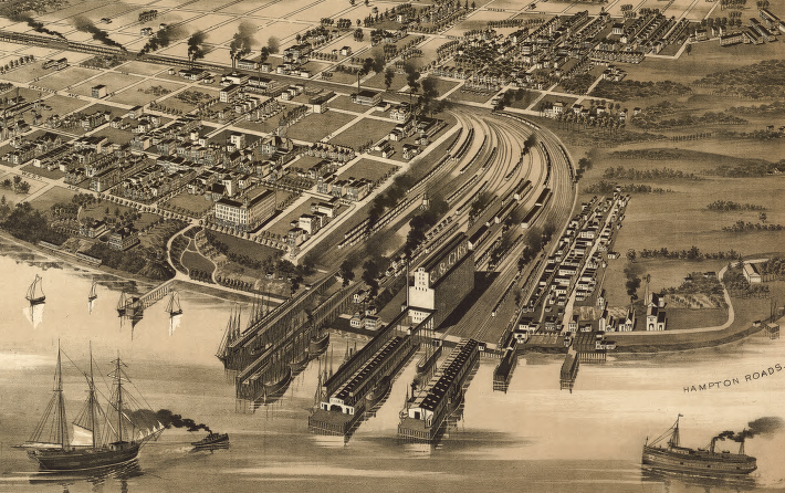 growth of Newport News was triggered by the decision to make it the terminus of the Chesapeake and Ohio Railroad