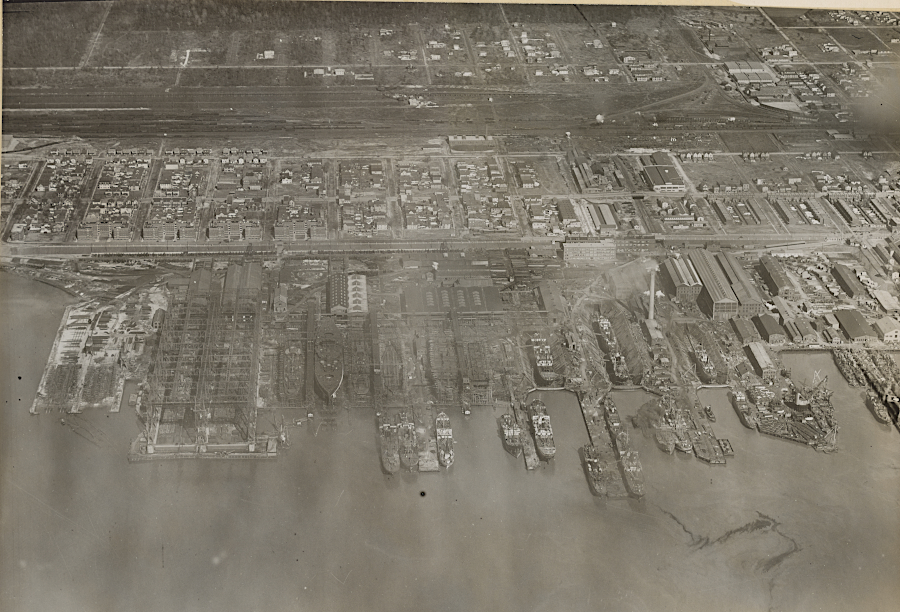 ships under construction in Newport News shipyard (March 10, 1920)