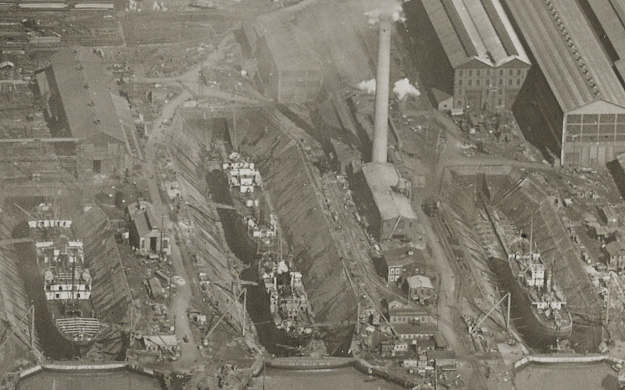 ships under construction in Newport News shipyard (March 10, 1920)