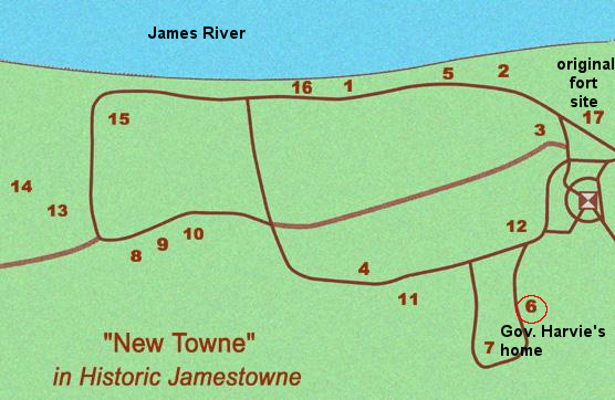 Gov. Harvie's home is #6 on the map of New Towne at Jamestown