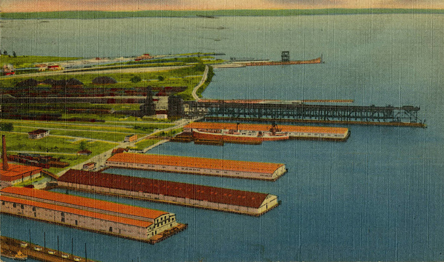 piers lined the shoreline of Newport News in 1944