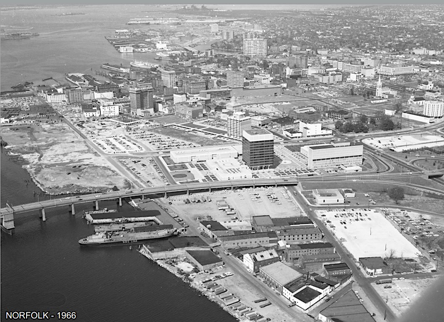 Norfolk waterfront on the Elizabeth River in 1966