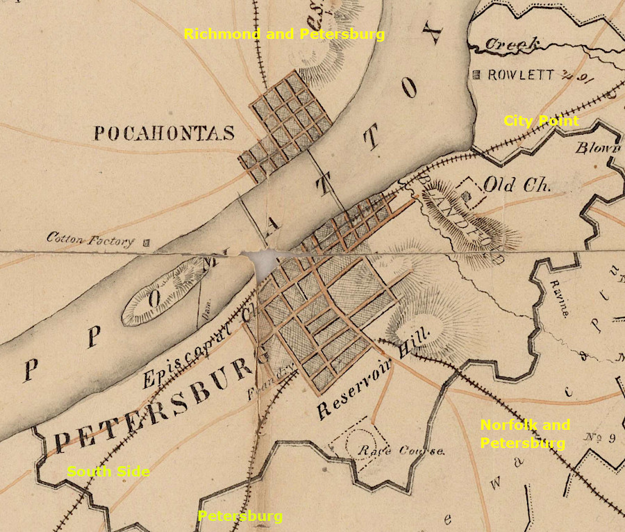 Petersburg grew initially as a Fall Line port city, but had five railroads prior to the start of the Civil War